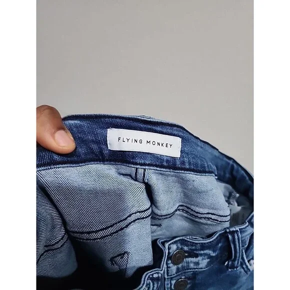 Flying Monkey Womens Jeans Skinny Low Rise Blue Denim Whiskering Stone Wash 31 - Picture 5 of 10